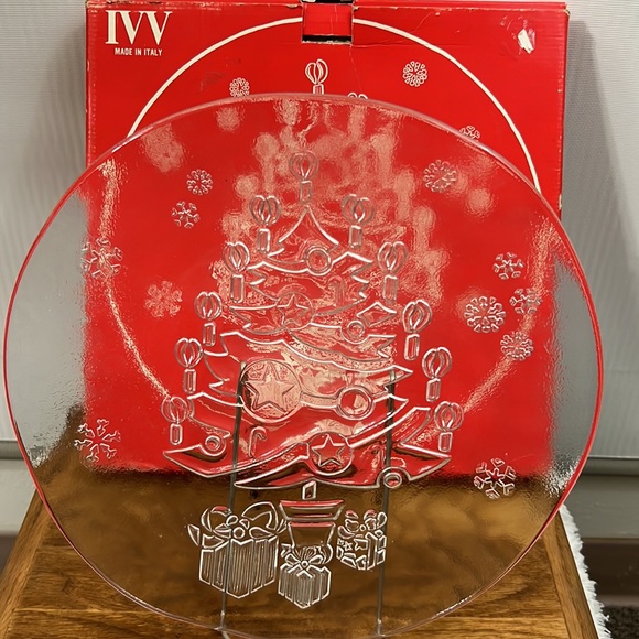 Holiday - Christmas Tree Design Thick Clear Round Glass Platter/Tray Vtg - Italy - Picture 7 of 7